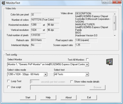 Capture d'écran de l'application Passmark MonitorTest - #1