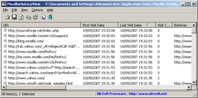 Capture d'écran de l'application MozillaHistoryView - #1