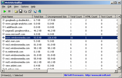 Capture d'écran de l'application WebSiteSniffer - #1