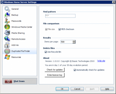 Capture d'écran de l'application Duplicate File Finder for Windows Home Server - #2