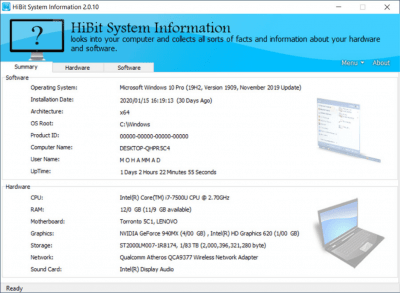 Capture d'écran de l'application HiBit System Information - #1