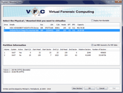 Capture d'écran de l'application Virtual Forensic Computing - #2