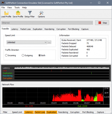 Capture d'écran de l'application SoftPerfect Connection Emulator - #1