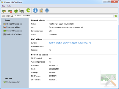 Capture d'écran de l'application LizardSystems Change MAC Address - #1