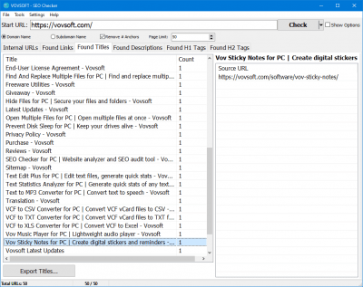 Capture d'écran de l'application VOVSoft SEO Checker - #3