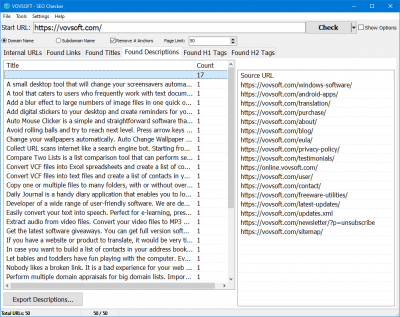 Capture d'écran de l'application VOVSoft SEO Checker - #4