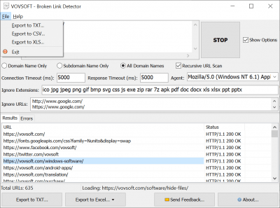 Capture d'écran de l'application Vovsoft Broken Link Detector - #3
