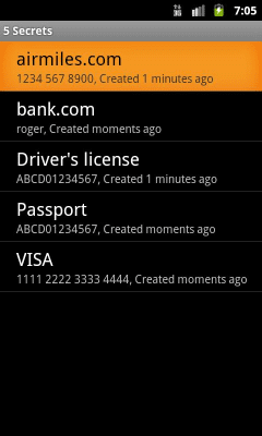 Capture d'écran de l'application Secrets for Android - #1