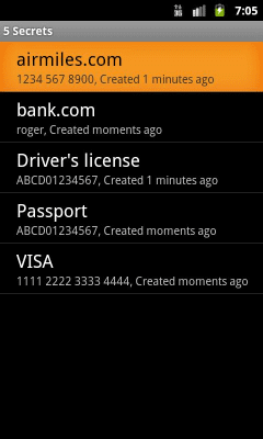 Capture d'écran de l'application Secrets for Android - #3