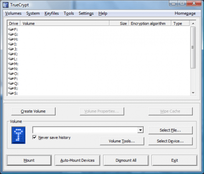 Capture d'écran de l'application TrueCrypt - #1