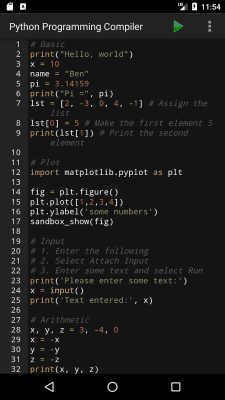 Capture d'écran de l'application Python Programming Interpreter - #1