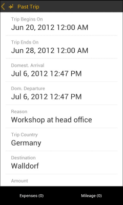 Capture d'écran de l'application SAP Travel Expense Report - #2