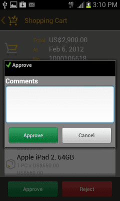 Capture d'écran de l'application SAP Cart Approval - #3