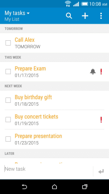 Capture d'écran de l'application HTC "Tasks" (tâches) - #1