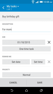 Capture d'écran de l'application HTC "Tasks" (tâches) - #2