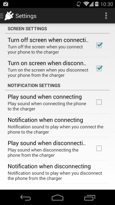 Capture d'écran de l'application ChargeNotify - Screen Behavior - #5