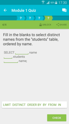 Capture d'écran de l'application Apprendre SQL - #4