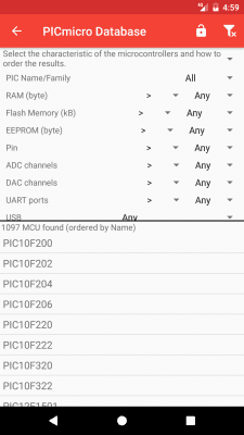 Capture d'écran de l'application PICmicro Database - #4