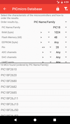 Capture d'écran de l'application PICmicro Database - #5