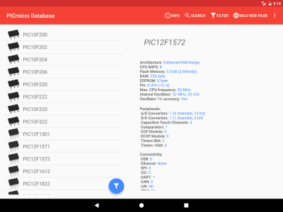 Capture d'écran de l'application PICmicro Database - #10
