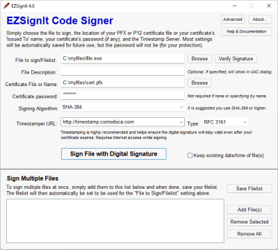 Capture d'écran de l'application EZSignIt Digital Code Signer - #1