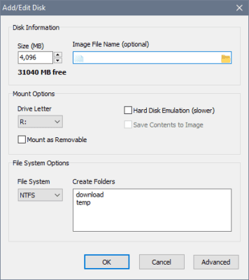 Capture d'écran de l'application SoftPerfect RAM Disk - #2