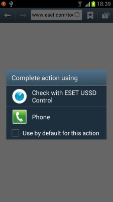 Capture d'écran de l'application ESET USSD Control - #1