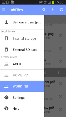 Capture d'écran de l'application abFiles (Acer Remote Files) - #1