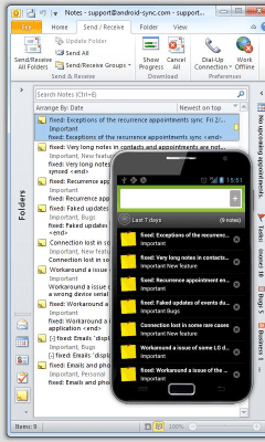 Capture d'écran de l'application Outlook Note - USB Sync - #1