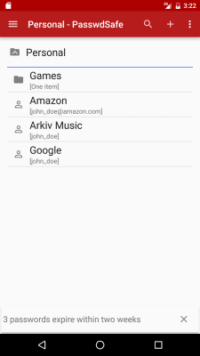 Capture d'écran de l'application PasswdSafe - #3