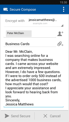 Capture d'écran de l'application Business Class Email (BCE) - #3