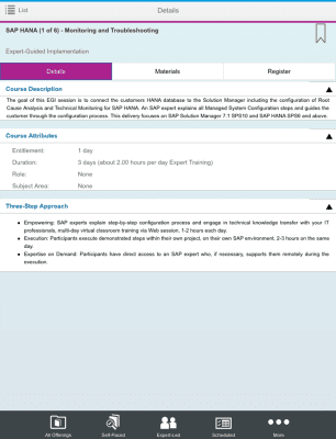 Capture d'écran de l'application SAP Enterprise Support Academy - #3