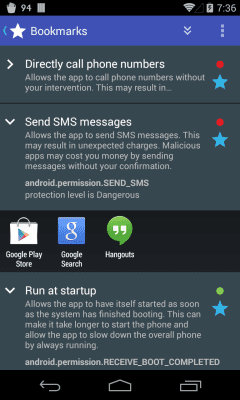 Capture d'écran de l'application aSpotCat (liste d'autorisations) - #3