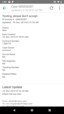 Capture d'écran de l'application Cisco Technical Support - #3