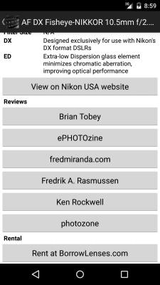 Capture d'écran de l'application NikonLenses - #3