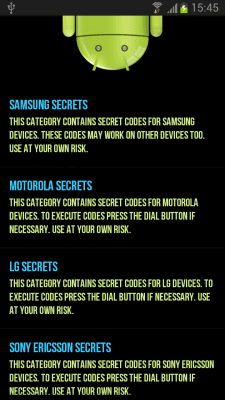 Capture d'écran de l'application Secret Codes for Android - #1