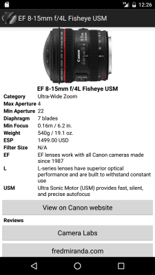 Capture d'écran de l'application CanonLenses - #4