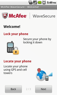 Capture d'écran de l'application McAfee WaveSecure (Trial) - #3