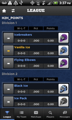 Capture d'écran de l'application Yahoo! Fantasy Hockey 2012 - #2