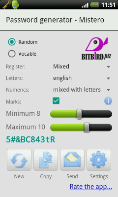 Capture d'écran de l'application Générateur de mot de passe Mistero - #1