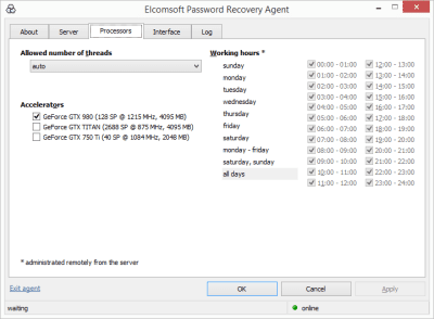 Capture d'écran de l'application ElcomSoft Distributed Password Recovery - #4