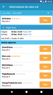 Capture d'écran de l'application Vols - #3