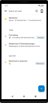 Capture d'écran de l'application Nextcloud Notes - #2