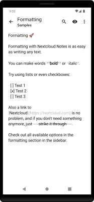 Capture d'écran de l'application Nextcloud Notes - #3