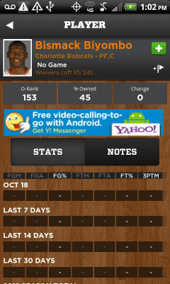 Capture d'écran de l'application Yahoo! Fantasy Basketball 2012 - #3